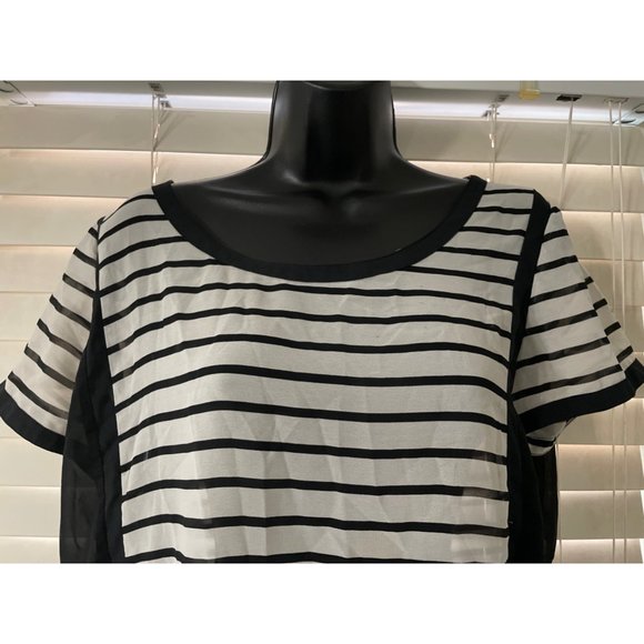 American eagle large black and cream round neck back button chiffon blouse - Picture 3 of 6